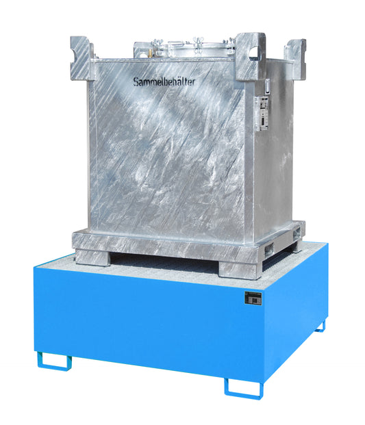 Auffangwanne aus Stahl zur Lagerung von 1 x IBC blau