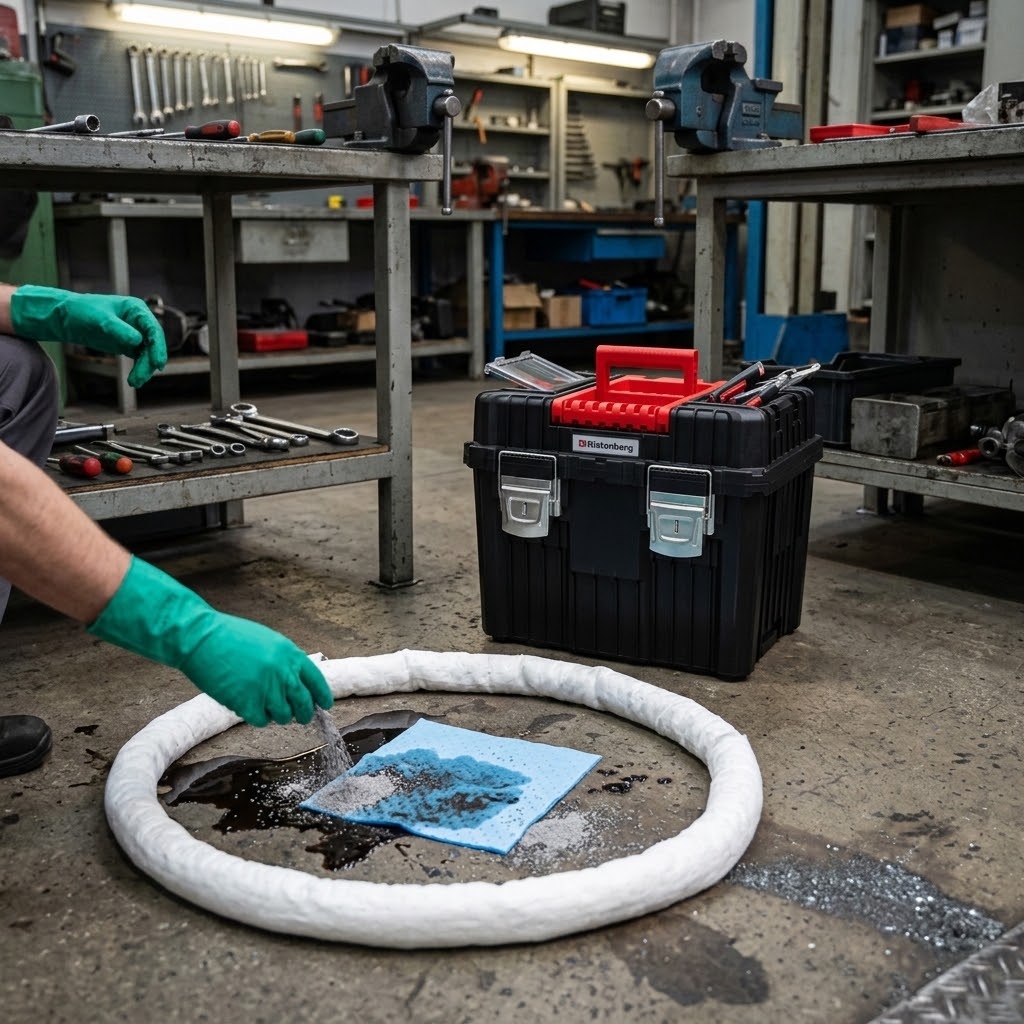 Havarie-Set Werkstatt – 10 kg Ölbindemittel, Saugtücher & Schutzhandschuhe